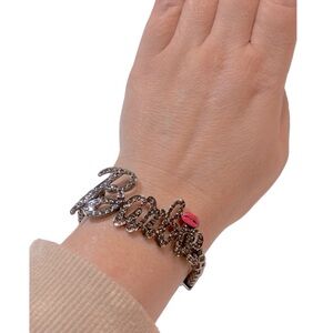 Barbie Crystal Dark Metal Ball Beaded Stretch Bracelet with‎ Lips Kiss